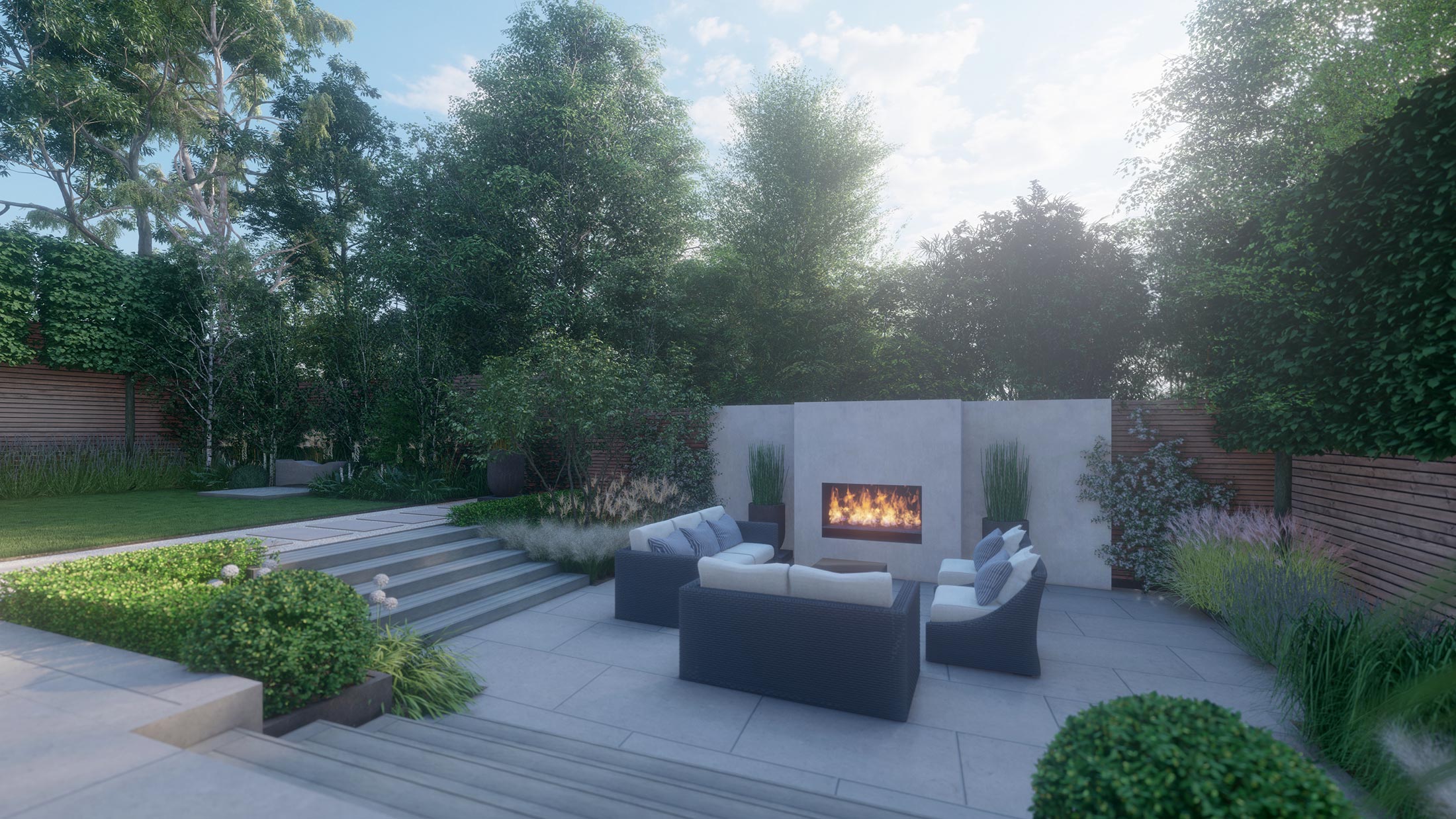 CGI view of an Esher Garden designed by Tim Miller Design.